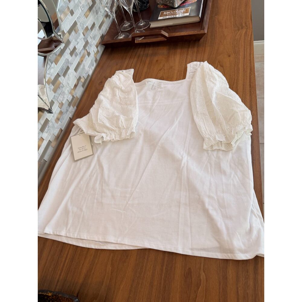Calligraphie Women's White Eyelet Puff Sleeve Top Size XL - Picture 3 of 7
